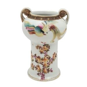 Nippon Noritake Double Handled Hand Painted Floral Gold Encrusted Vase Antique